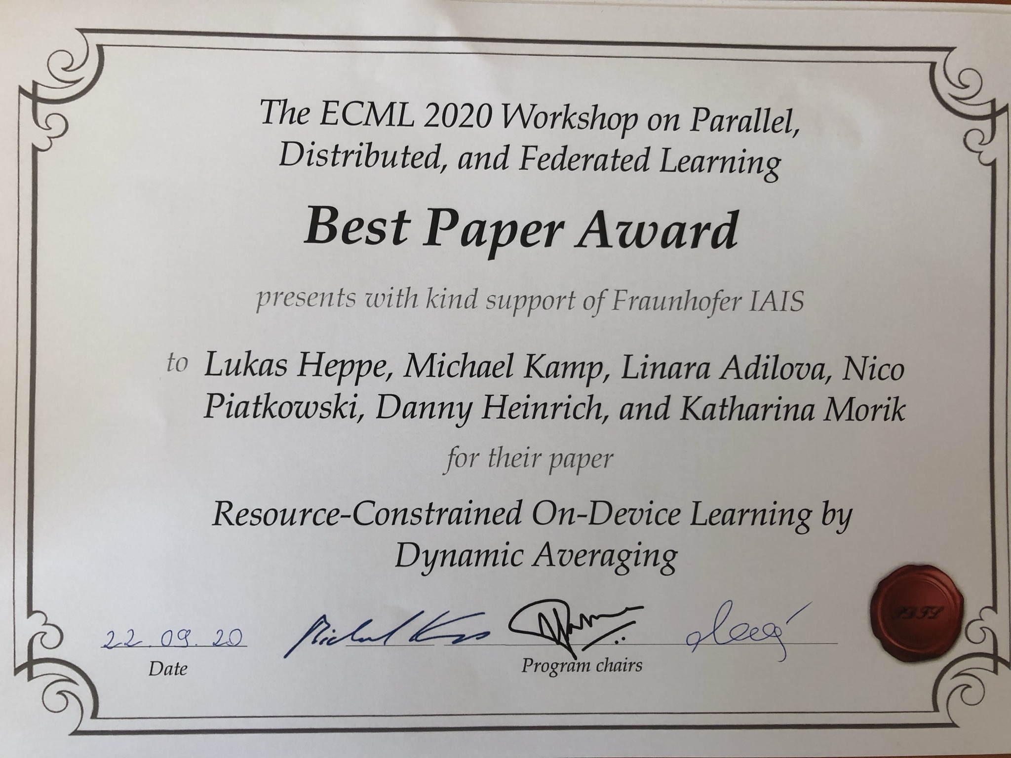 ECML 2020 Best Paper Award